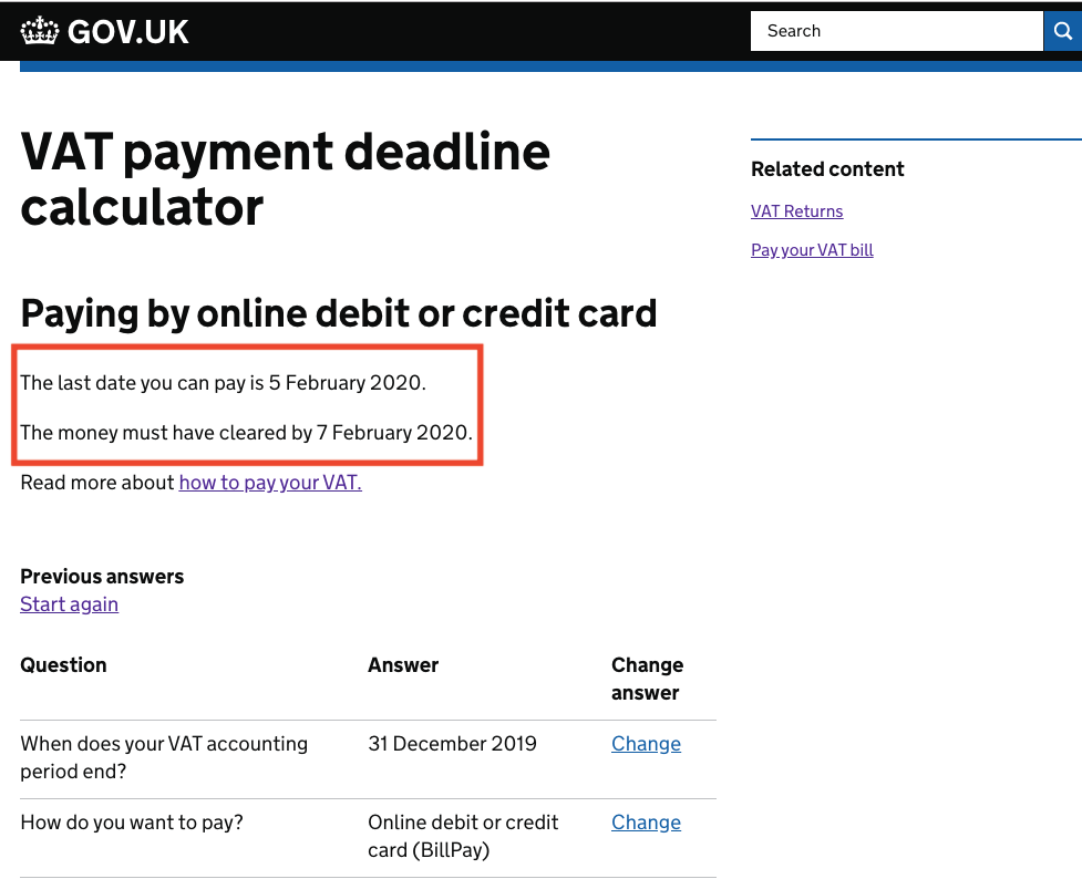 UK government offers VAT payment deadline calculator