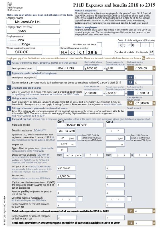 Use P11D form in the UK to report an employee's benefits to HMRC