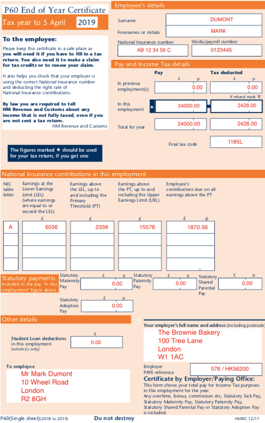 find paye reference number on p60