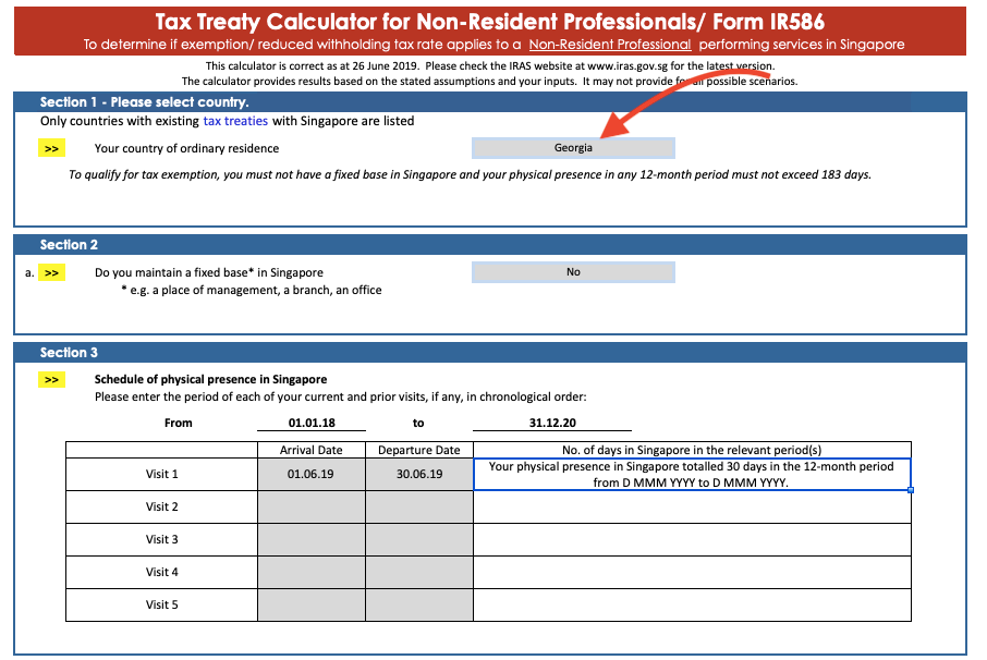 IRAS offers you a tax treaty calculator for non residents