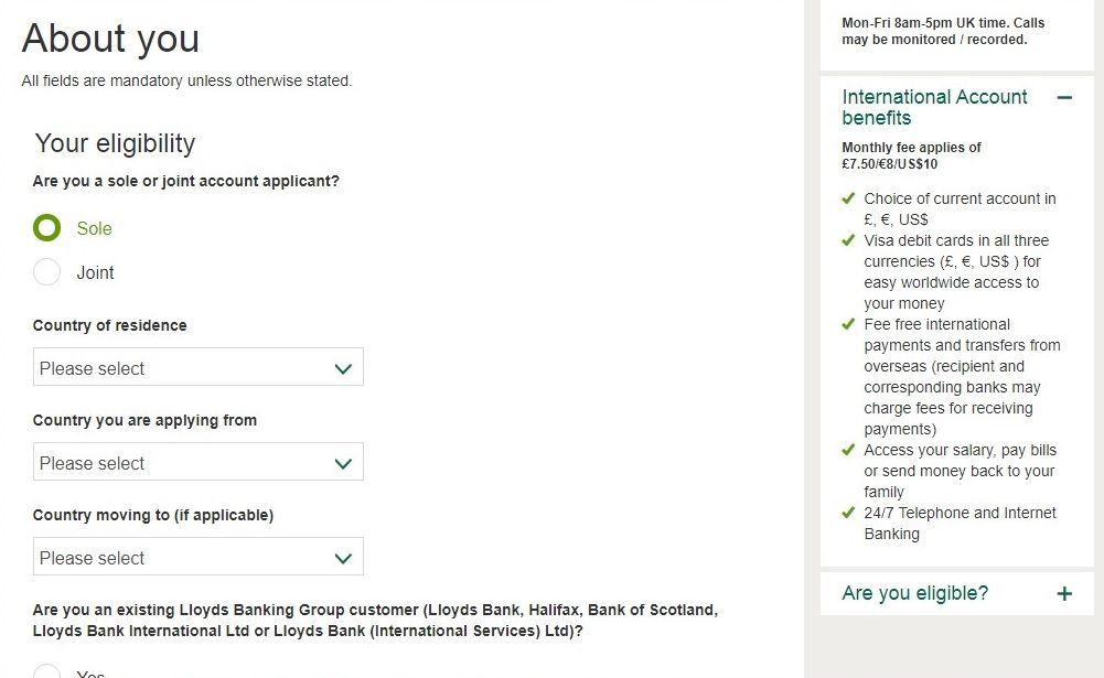 lloyds eligibility form