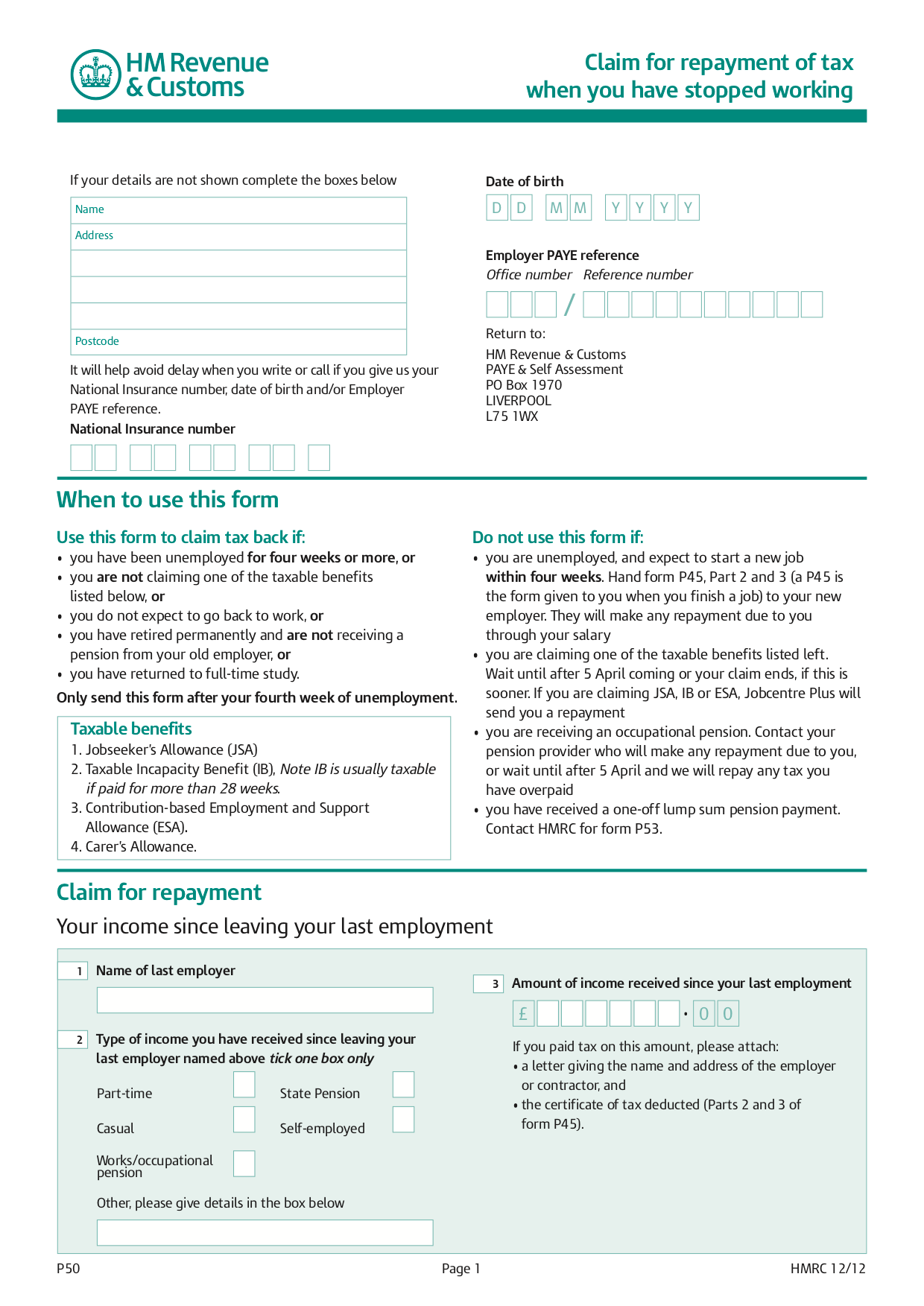 p50 form uk example