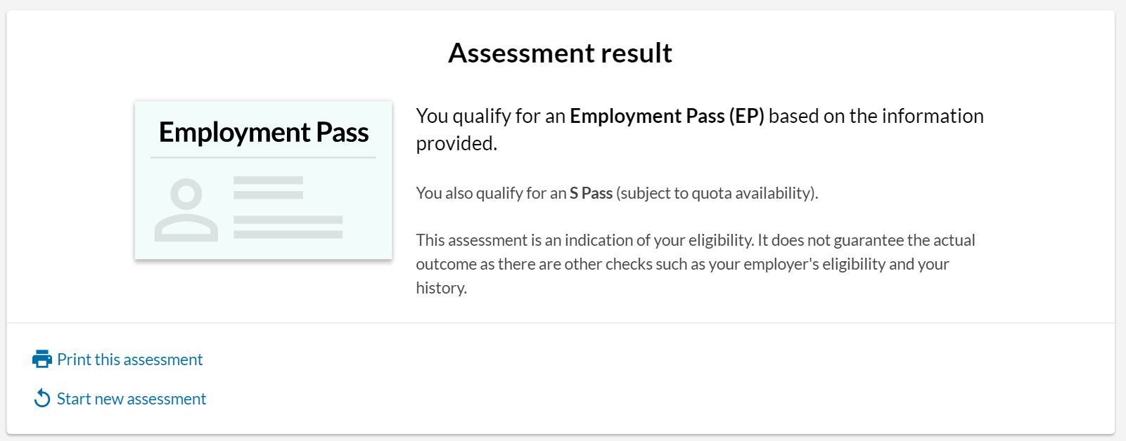 East river SG Employment Pass S Pass Self Assessment Tool