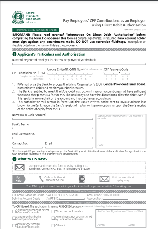 East river SG CPF Direct Debit Authorisation Form