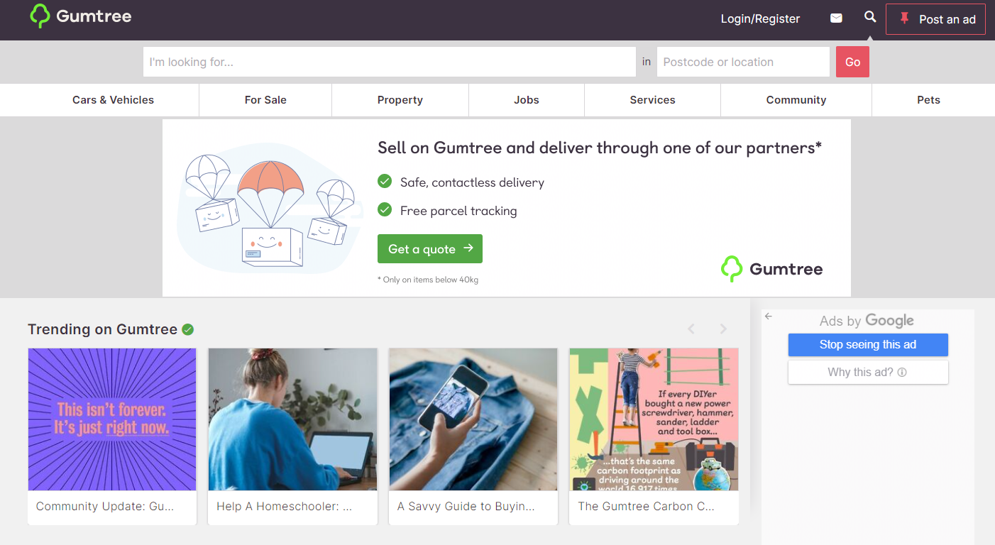 Screenshot of Gumtree UK