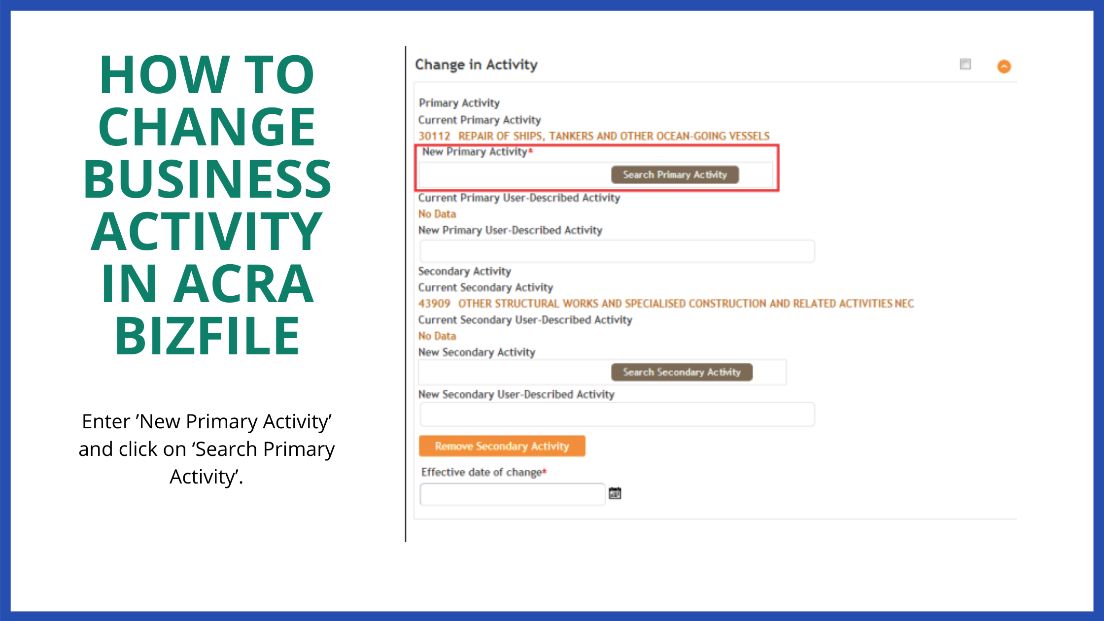 change Business Activity in ACRA BizFile