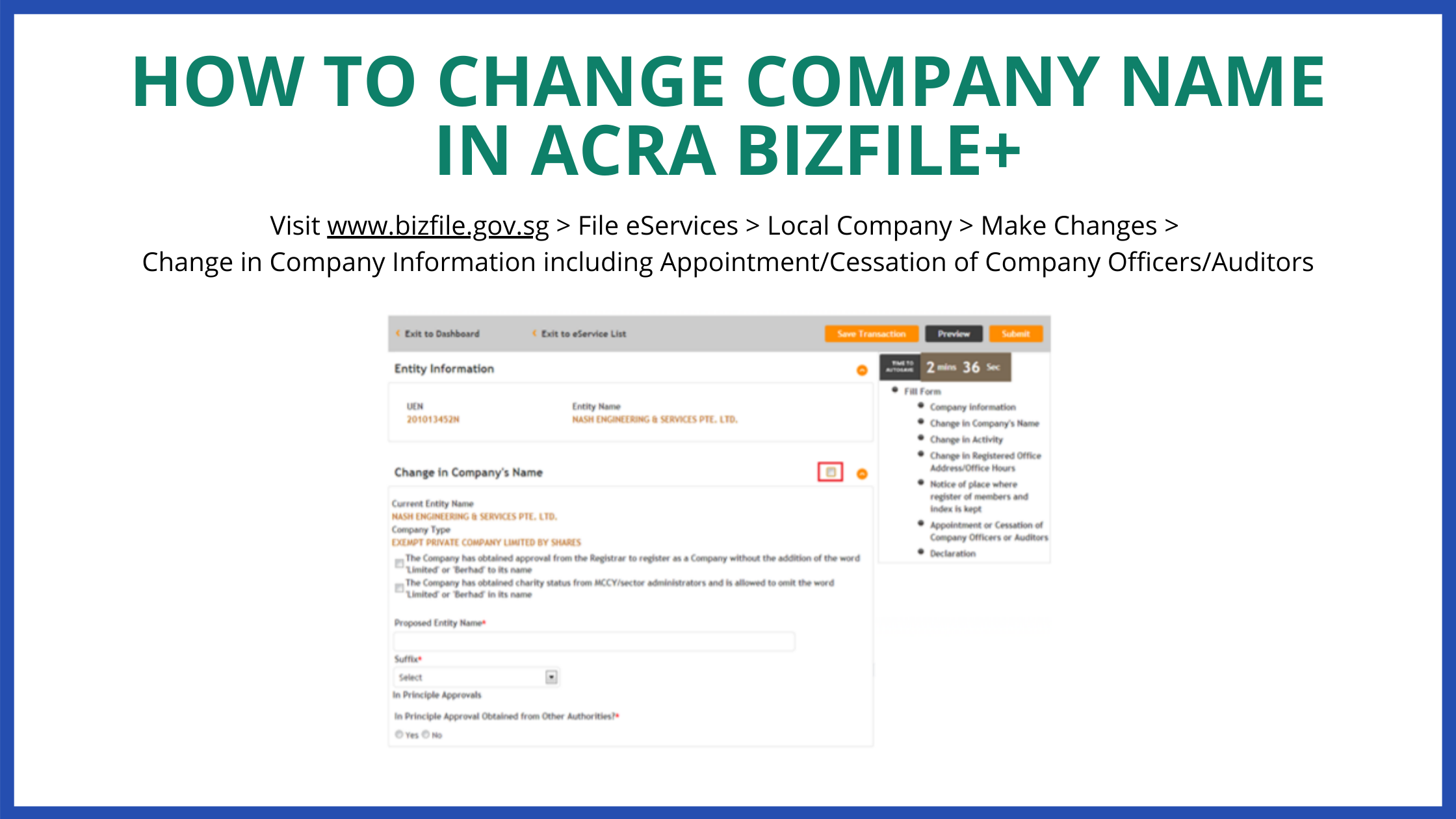 how to change company name in ACRA Bizfile